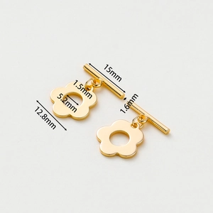 Detailed view of 14k gold-plated floral OT clasp with dimensions for DIY jewelry making