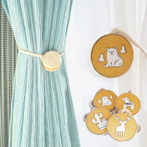 Curtain Tiebacks Wooden Magnetic Animal Pattern Cotton Rope Nordic Rustic Decorative Window Tie Backs For Home Office