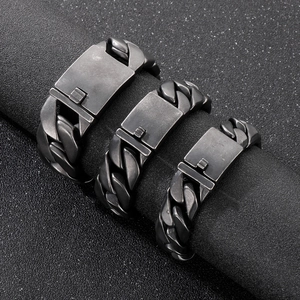 Bracelet À Maillons Cubains Pour Hommes En Acier Inoxydable 316L Noir Oxydé Brossé Mat Style Punk Hip Hop