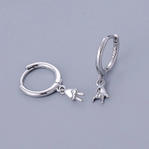 Detailed view of S925 sterling silver hoop earrings with rock gesture pendants