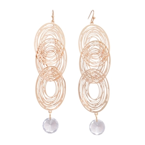 Rose gold multi-layer spiral hollow hoop earrings with crystal drop charms for women