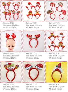 Detailed grid of Christmas headbands featuring reindeer, Santa Claus, and snowman elements