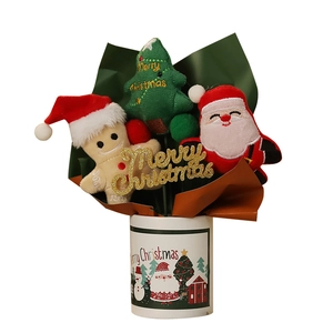 Christmas bear and Santa plush toy bouquet set in ceramic pot for holiday gifting