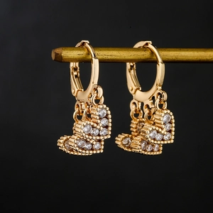 Elegant 18K gold plated copper heart drop earrings with sparkling cubic zirconia stones