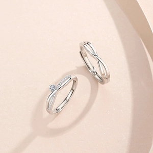 Adjustable S925 sterling silver Mobius infinity rings for couples with zircon accents