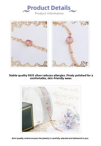 Detailed macro view of S925 sterling silver rose gold bracelet with pink gemstone