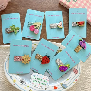 7-piece set of glitter fruit hair clips with cherry and strawberry for girls
