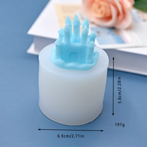 Castle shape silicone mold for DIY baking and candles with clear dimensions and base diameter