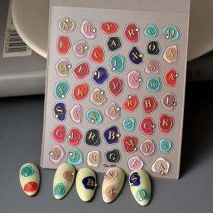 5D Embossed Nail Stickers Retro Wax Seal Alphabet Gold Stamping Rhinestone 3D Retro Letter Nail Art Decals For Manicure