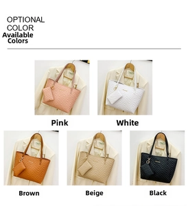 Quilted tote bag set in five colors including pink, white, brown, apricot, and black