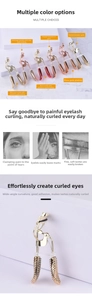 Detail showing various colors of eyelash curlers with non-slip ergonomic handles