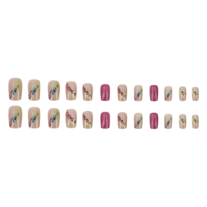 24pcs gradient pink press-on nails with colorful abstract artistic hand-painted designs