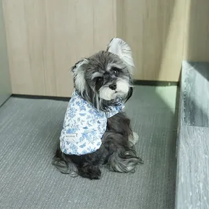 Blue floral dog vest with Smiley label and D-ring for small dogs in autumn season