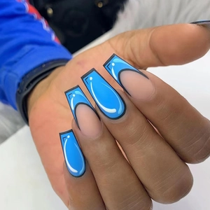 Coffin Press On Nails ABS Blue Pop Art Manga Style Cartoon Design For Women Girls