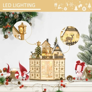 Wooden Christmas advent calendar with LED lights, 12 drawers, and winter forest scene