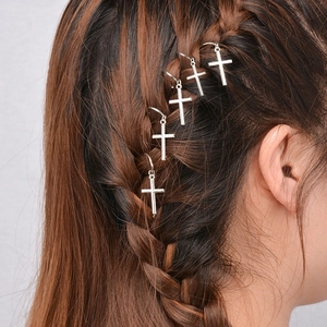 Set of 5 silver metal cross hair jewelry clips for DIY braided hairstyle decoration