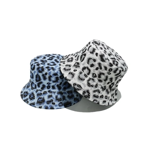Trendy leopard print bucket hats for women in blue and white colors for sun protection