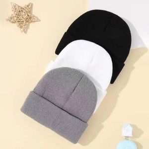 Three-pack ribbed knit beanies in black, white and grey for kids winter daily wear