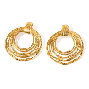 Irregular multi-layered gold titanium steel hoop earrings with vintage texture