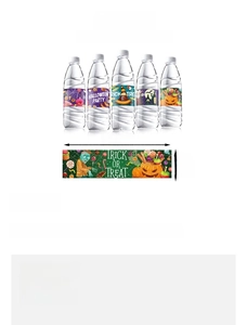 Size chart for Halloween water bottle stickers showing dimensions 19.8cm x 5.1cm for party decor