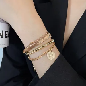 Bracciali In Metallo Con Catena A Serpente E Perline Con Ciondolo A Moneta Rotonda Gioielli Di Moda Minimalisti Per Donna