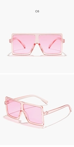 Detailed views of kids square large frame sunglasses in transparent pink finish