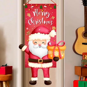 Christmas door banner with Santa Claus pattern and Merry Christmas lettering for home decor