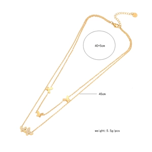 Double-layered gold necklace with shell butterfly pendants and 40-45cm length details