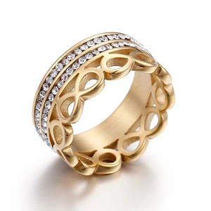 Hollow Infinity Ring Titanium Steel Double Row Cubic Zirconia Fashion Eternity Band Jewelry For Women