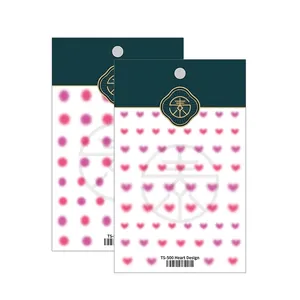 Pro 5D gradient pink heart and dot nail art stickers with ultra-thin adhesive backing