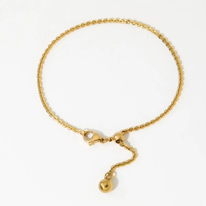 Adjustable minimalist gold bead stainless steel slider chain bracelet with lobster clasp
