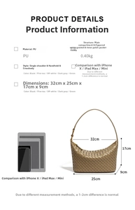 Guida alle taglie della borsa hobo in pelle PU intrecciata 32cm con dettagli capacità