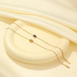 Elegant gold plated S925 silver bracelet with blue and yellow oval zircon gemstones