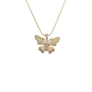 Elegant gold butterfly pendant necklace with cubic zirconia on a fine chain