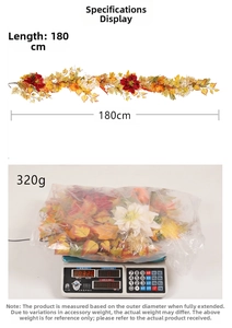 Artificial autumn garland 180cm long with maple leaves and pumpkins weighing 320g