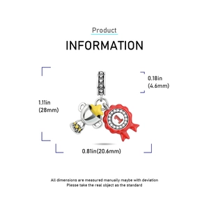 Detailed size chart of the silver trophy pendant with red medal showing 28mm total height