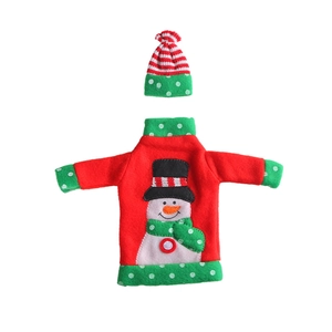 Christmas snowman wine bottle cover with mini red sweater and matching holiday hat
