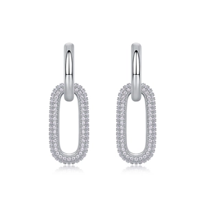Elegant S925 sterling silver hoop earrings with full pave moissanite drop pendants