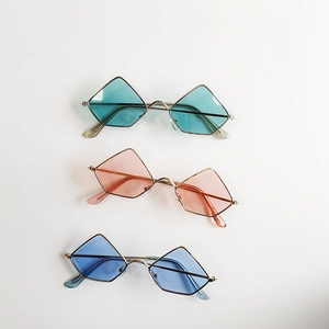 Vintage metal triangle sunglasses for girls with green pink and blue lenses