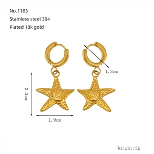 Detail showing 18k gold plated starfish earrings with 304 stainless steel texture