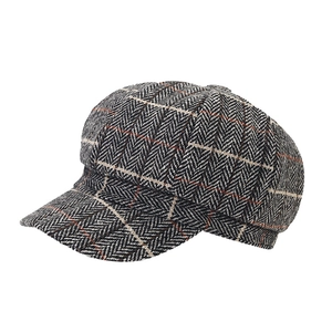 Cappello newsboy classico britannico con motivo spina di pesce grigio in lana