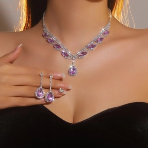 Luxuriöser Legierung Strass Schmuck Für Damen Braut Hochzeit Kristall Wassertropfen Anhänger Halskette Ohrhänger Schmuck Zubehör