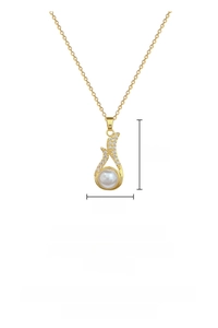 Detail showing the titanium steel pearl necklace with crystal micro-paved pendant dimensions