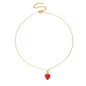 Collier avec pendentif fraise rouge mignonne et chaîne dorée bijou fruit pour femme