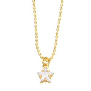Elegant gold star pendant necklace with cubic zirconia on a beaded chain minimalist style