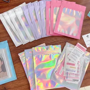 Colorful laser holographic self-sealing bags for jewelry storage in various gradient tones