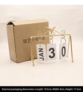 Detail view of bird perpetual flip calendar with kraft box packaging dimensions 19.5x8x17.5cm