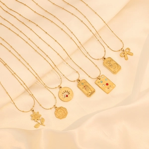 Vintage Tarot Card Pendant Necklace For Women Stainless Steel Gold Plated Rose Hand Star Moon Evil Eye Rhinestone Retro Jewelry