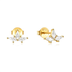 Macro detail of S925 sterling silver rhombus earrings with sparkling zircon stones