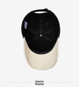 Interior view of cotton baseball cap showing reinforced seams and adjustable metal buckle